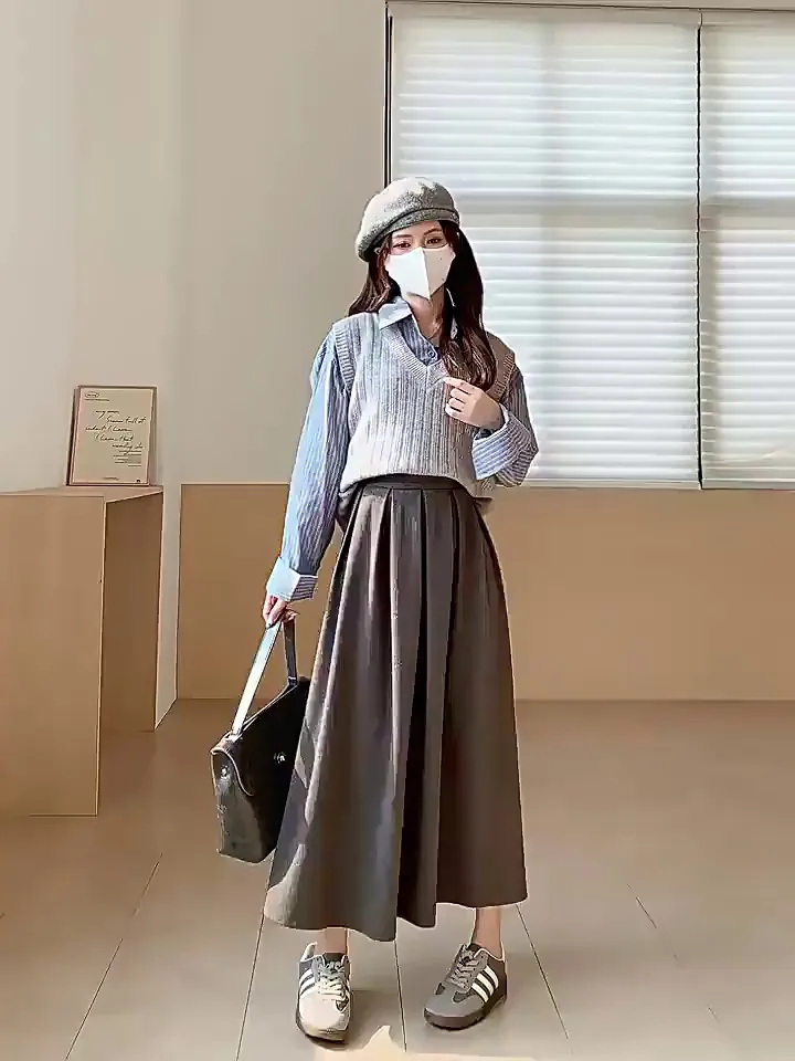 浪莎这款咖色毛呢半身裙才是秋冬王炸!