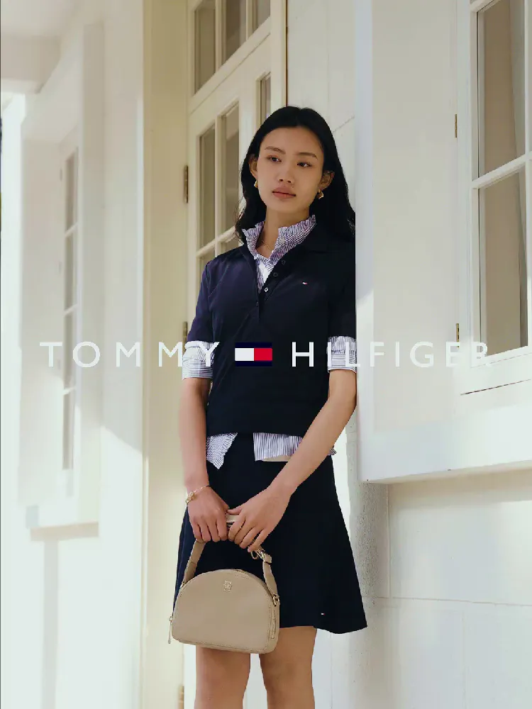 Tommy Hilfiger春夏女珠地网眼潮流多色短袖T恤/通勤条纹镶边POLO衫 【经典百搭】白色YCI M
