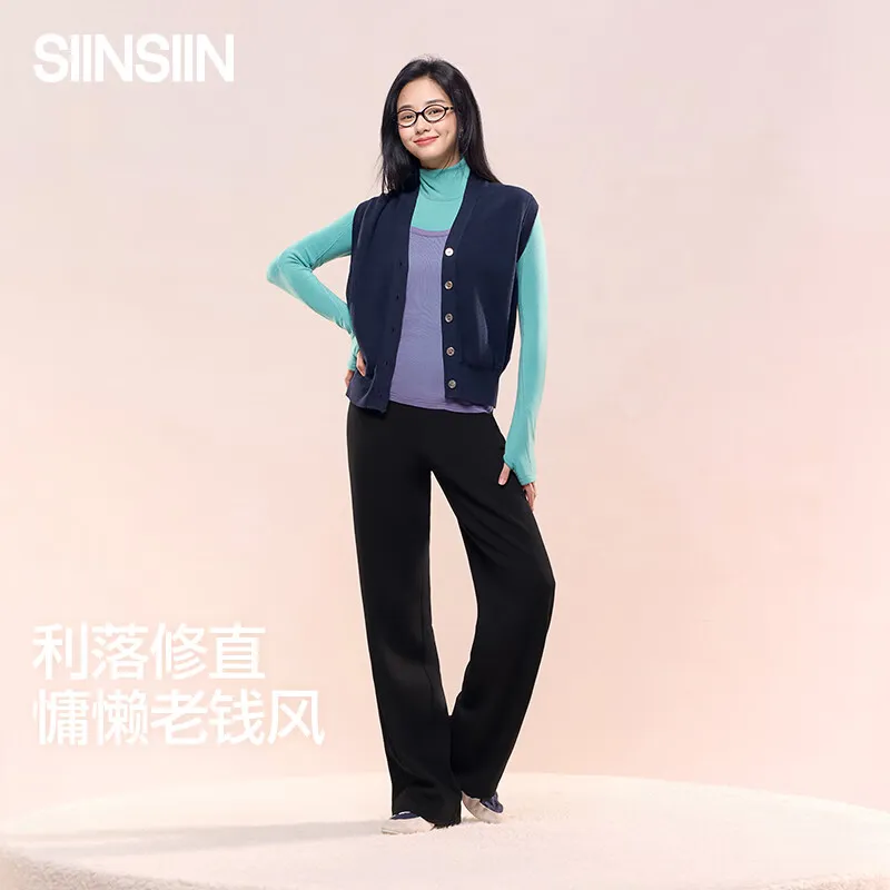 SIINSIIN直筒裤女裤加绒运动瑜伽裤秋款休闲裤子 【D春秋款】小个子-显瘦黑 S