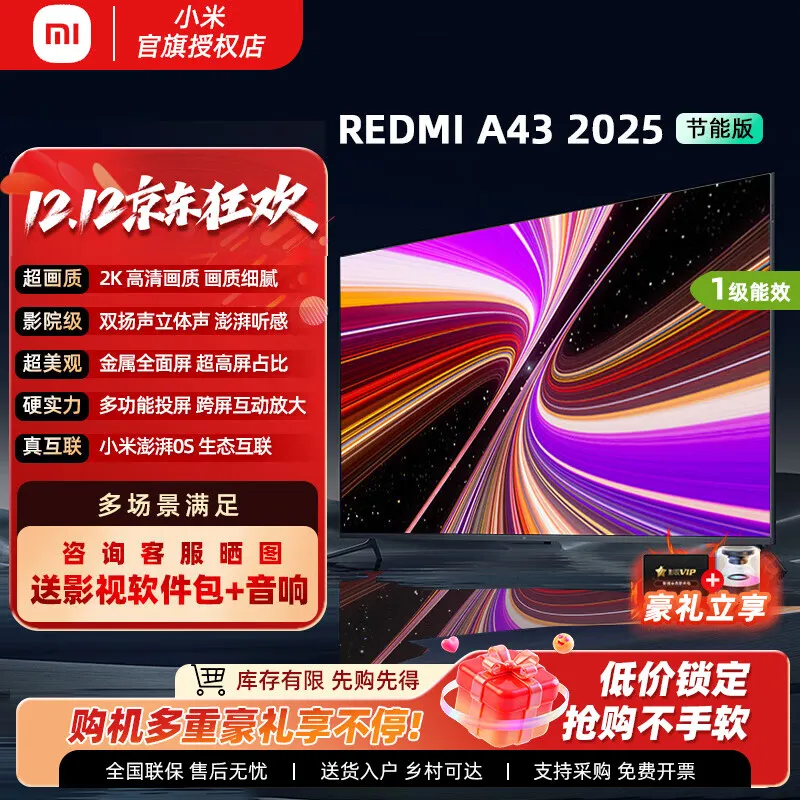 小米电视43英寸 REDMI A 43 2025节能版 金属全面屏 双扬立体声 家用彩电老人电视 43英寸 【官方标配】