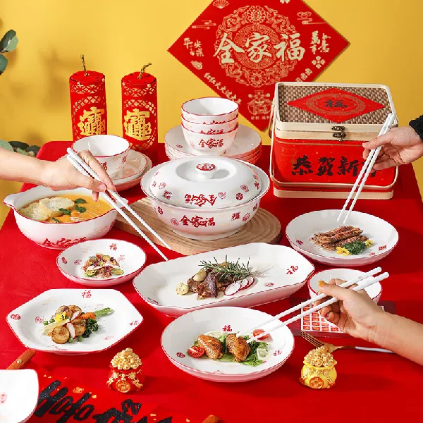 哇塞!这陶瓷碗碟套装,让家瞬间喜庆值拉满