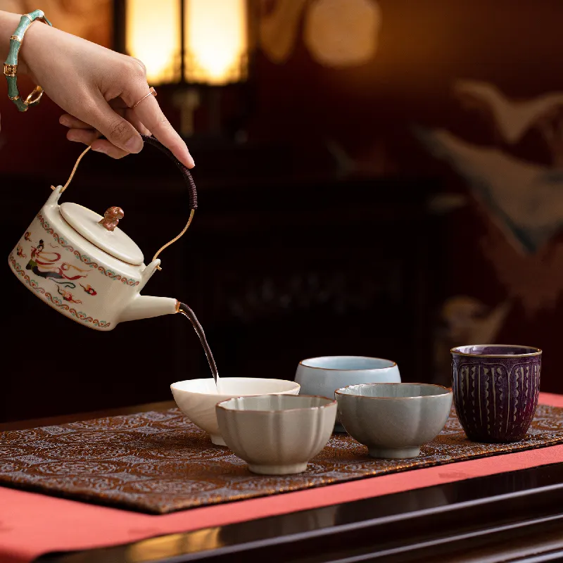 苏氏陶瓷丨五大名窑功夫茶具【敦煌美学】提梁茶壶茶具礼盒套装