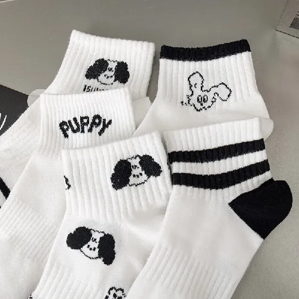 袜品必入✨诸暨船袜女款简约黑白短袜四双装分享