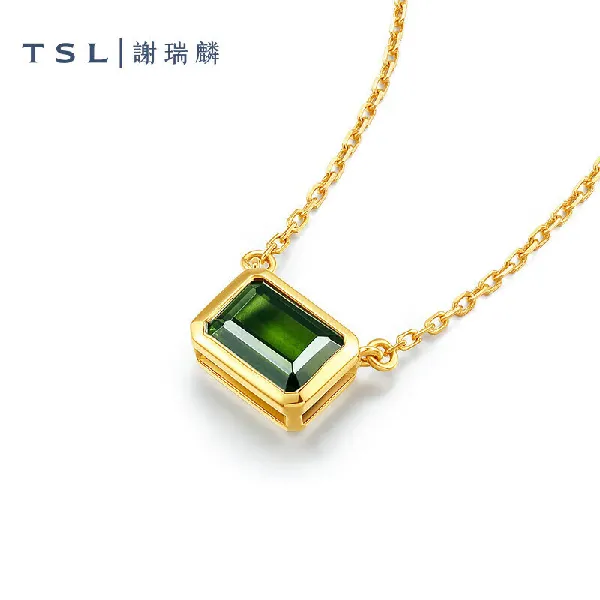 谢瑞麟(TSL)18K金项链橄榄石绿碧玺方块锁骨链橄榄石