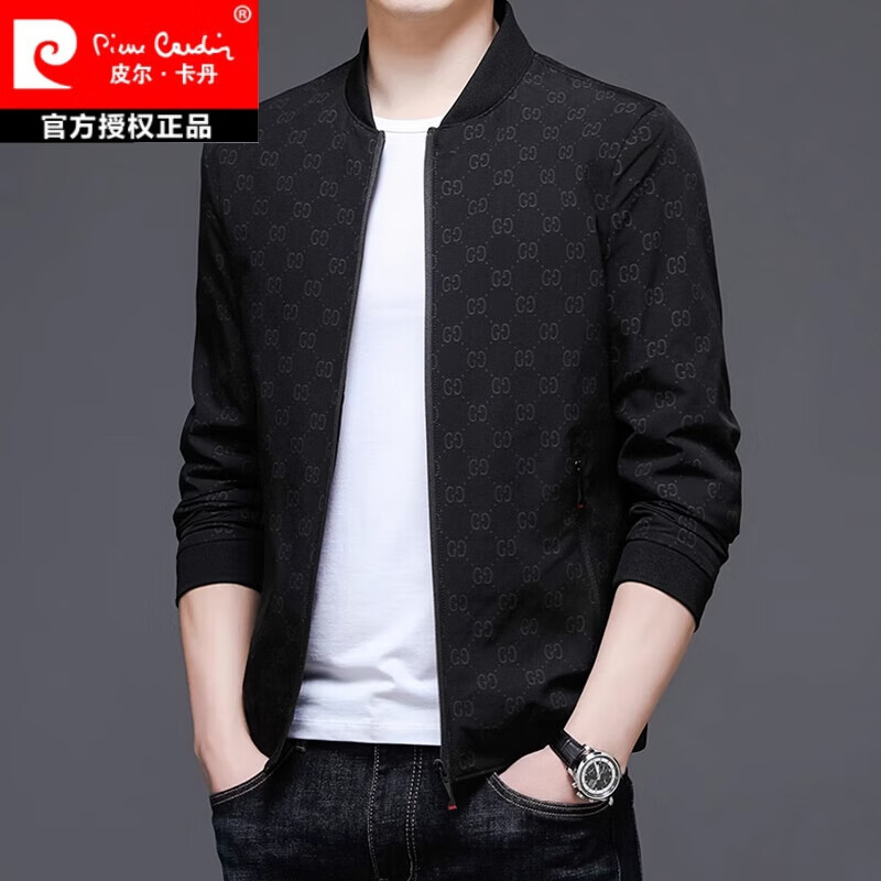 皮尔卡丹(pierre cardin)男士夹克2024年春秋季新款潮牌棒球服商务休闲简约茄克衫外套男潮 黑色 XL 建议130-145斤
