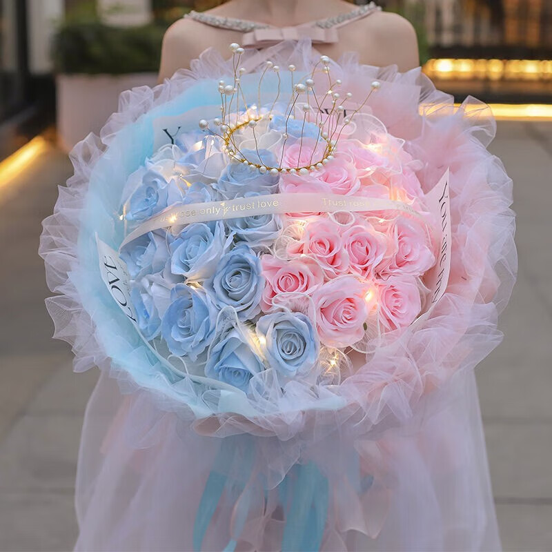 爱花居鲜花速递花礼碎冰蓝玫瑰花生日送女友礼物女花束同城配送小时达 【天作之合】33朵|DY690