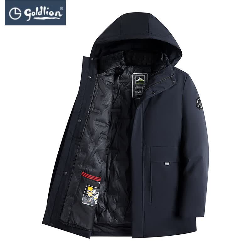 GOLDLION G+金利来男士羽绒服冬季加厚保暖连帽内胆可拆卸中老年爸爸装上衣外 藏青色 L