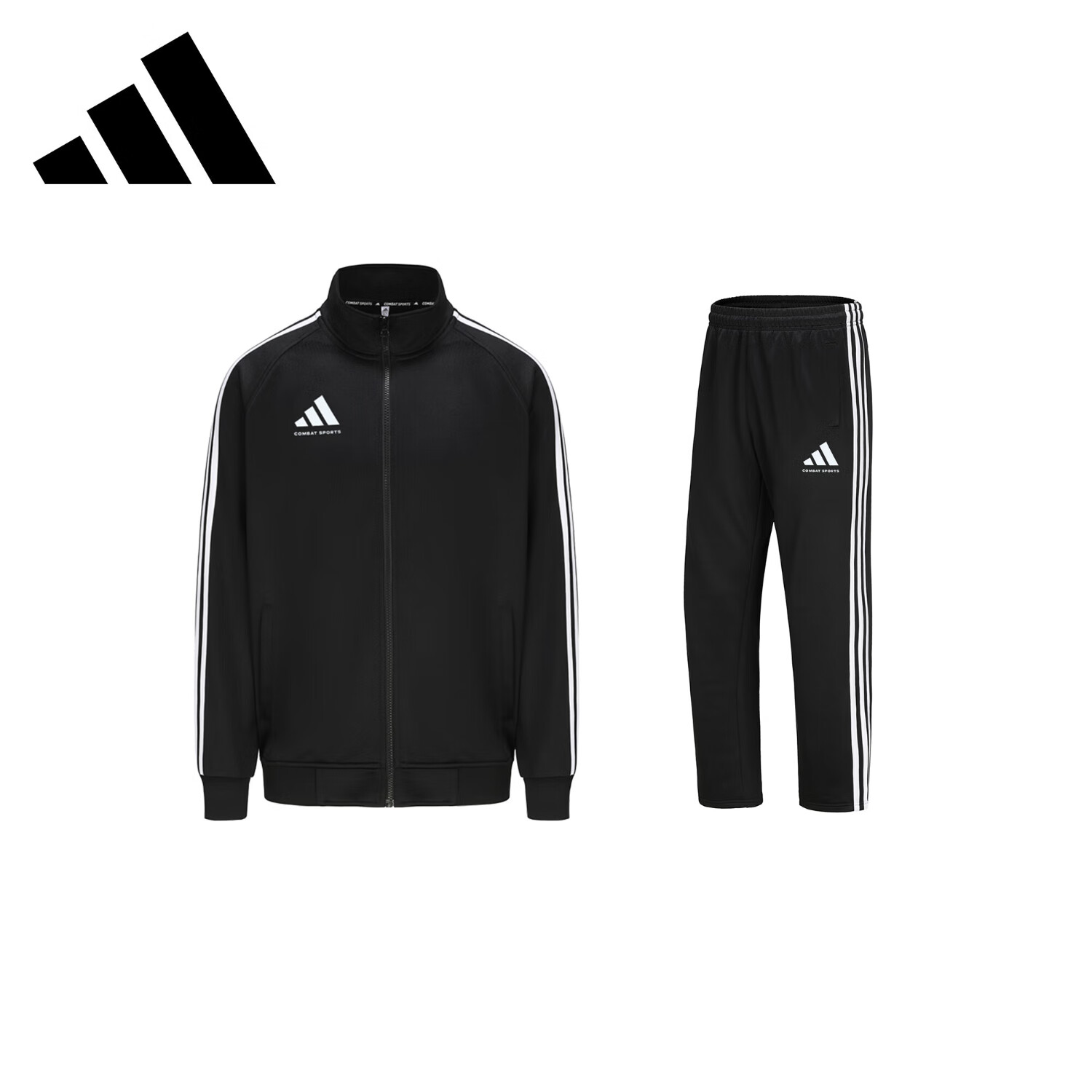 阿迪达斯(adidas)运动套装男秋冬跑步运动套装防风夹克直筒裤两件套 黑白 L