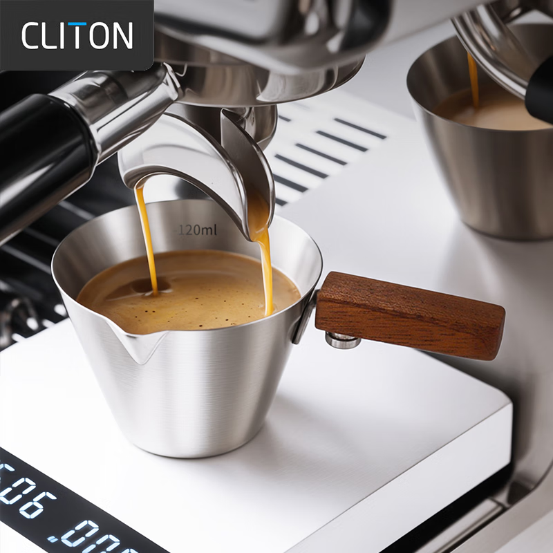 CLITON304不锈钢咖啡萃取杯带刻度小奶盅盎司杯意式浓缩咖啡量杯120ml