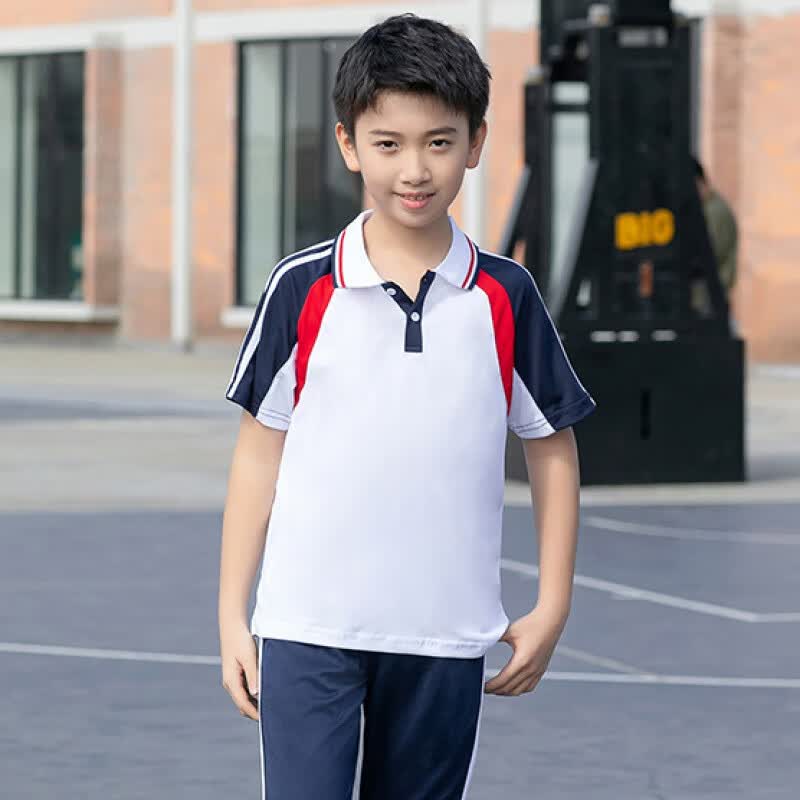 YAWULFE夏季初中小学生校服男女高中班服幼儿园园服短袖运动套装logo定制 白色单上衣5155 160