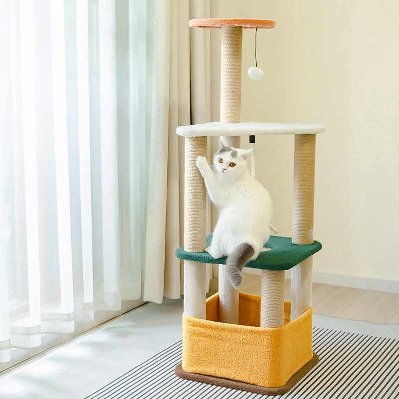 汤琪大号猫爬架猫窝麻绳大型猫爬柱一体猫抓板玩具猫架子跳台猫咪用品 大号40*40*116