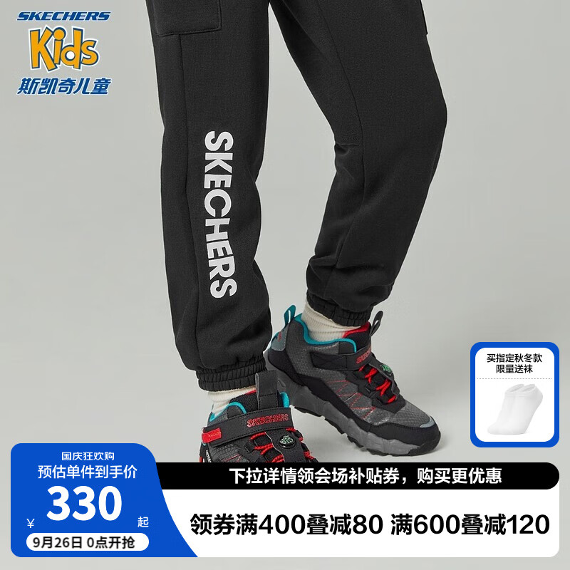 Skechers斯凯奇男童靴子儿童棉鞋秋冬季户外儿童加绒运动鞋大童鞋406424LC 黑色/红色/BKRD 32码