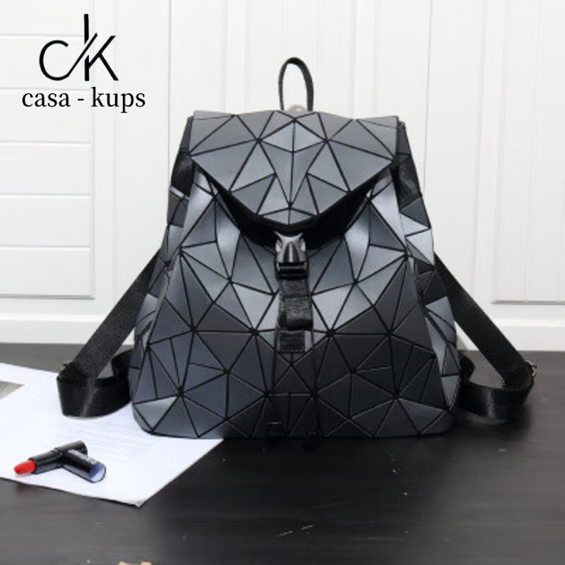 casa-kups双肩包菱格形男潮磨砂简约书包个性2024新款电脑旅行包几何背包 大号乱三角灰色