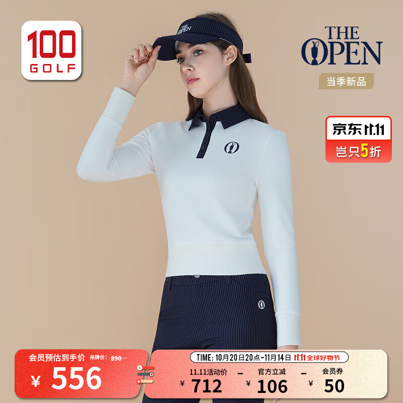 THE OPEN CHAMPIONSHIP英国公开赛高尔夫服装女装长袖T恤25秋冬抓绒拼接保暖御寒POLO衫 白色 S