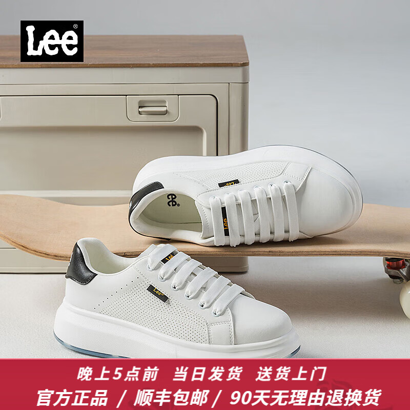 Lee男鞋2025新款休闲鞋男夏季透气小白鞋增高男士板鞋百搭白色鞋子男 黑色 41 【偏大/请拍小一码】