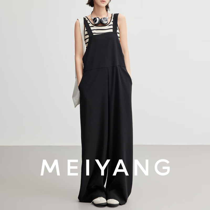 美洋(MEIYANG)至简连体裤 进口复合纱_直筒背带裤【小70】 黑色(常规版) M