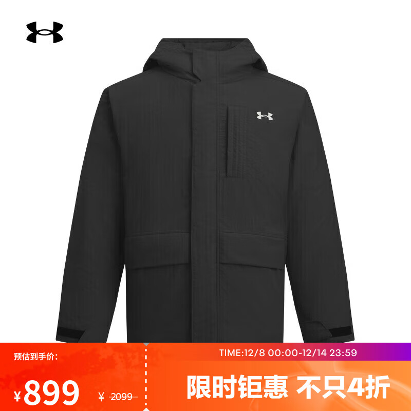 安德玛(UNDERARMOUR)EF男子机能感运动休闲短款鸭绒羽绒服6011316 黑色001 2XL
