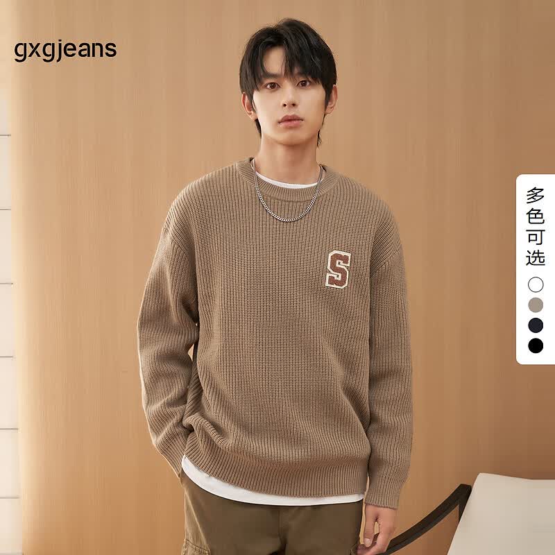 gxg.jeans男装 2024年冬季毛巾绣字母毛衣圆领针织衫 4色可选 卡其色-1 170/M