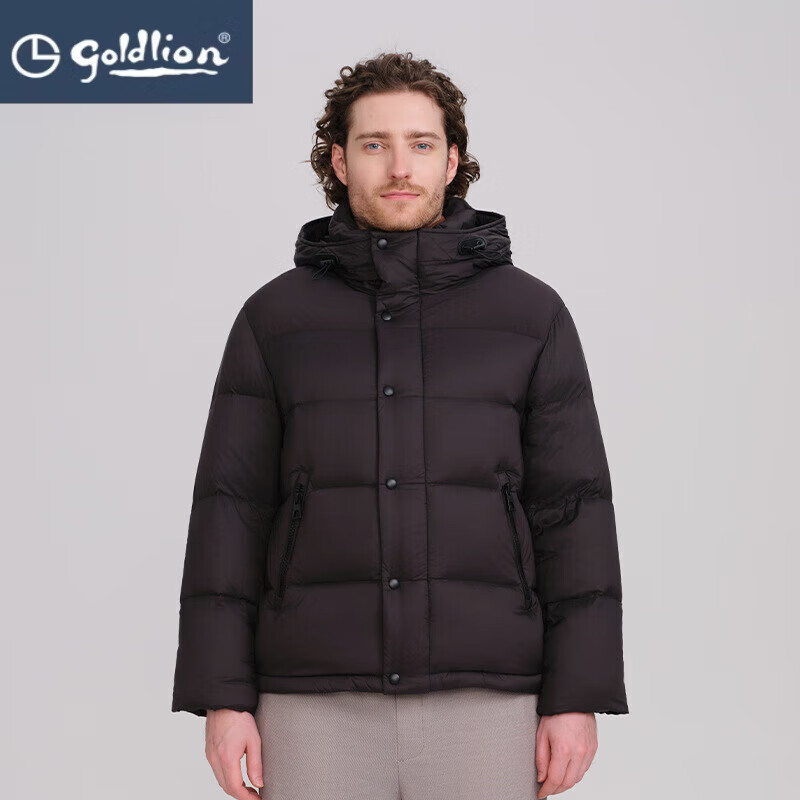 GOLDLION G+金利来冬季白鸭绒羽绒服男加厚保暖2025年新款外套短款连帽羽绒服 黑色 L
