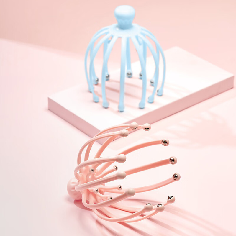 名创优品（MINISO）双重滚珠头部按摩器穴位按摩爪挠痒八爪鱼粉色*2个装