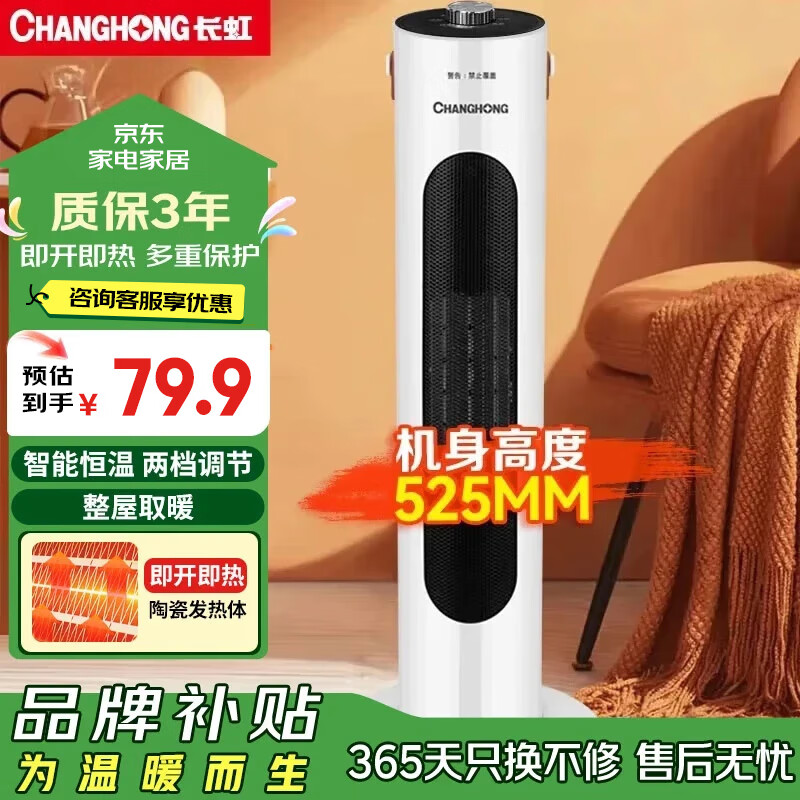 长虹(CHANGHONG) 取暖器家用暖风机立式电暖风浴室热风机冷暖风扇电暖气节能速热电暖器卧室烤火炉 CDN-RN63PT(63B)机械款