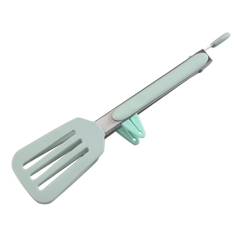 DEATKN不粘锅硅胶煎铲厨房食品夹烧烤夹子不锈钢耐高温防烫食物夹家用 臻凡-【高颜值马卡绿】 9寸食物夹(带支架)