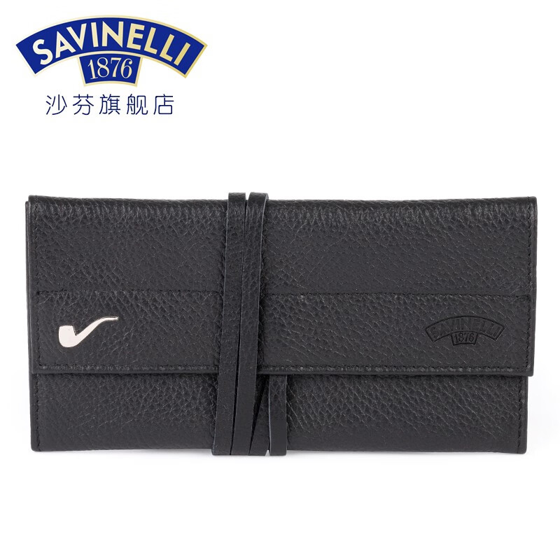 沙芬（SAVINELLI）系带式烟斗袋T673意大利进口皮具烟斗保护套便携斗包节日礼物 NERO黑色