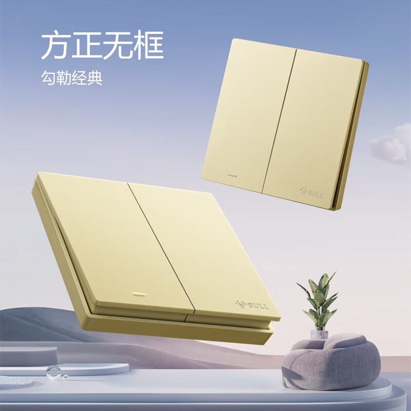 公牛(BULL)开关插座面板带USB网线86型墙面家用墙壁5孔空调电视G39香槟金 斜五孔 12101335