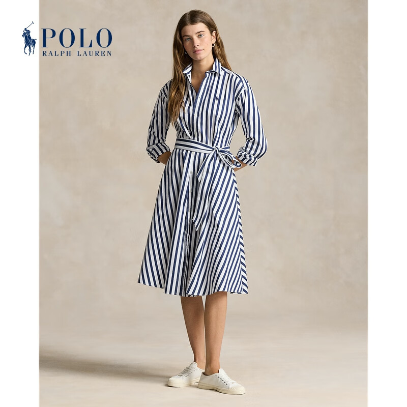 Polo Ralph Lauren 拉夫劳伦女装 经典款配腰带条纹棉质衬衫式连衣裙RL23961 410-海军蓝 10
