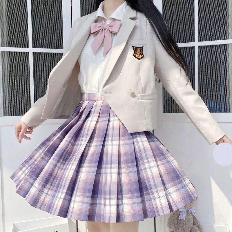 唐努乌【8件套】少女jk制服学生百褶裙衬衫校服正统半身学院风伞状裙子 芋泥蛋糕【8件套】 XS【65-75斤】