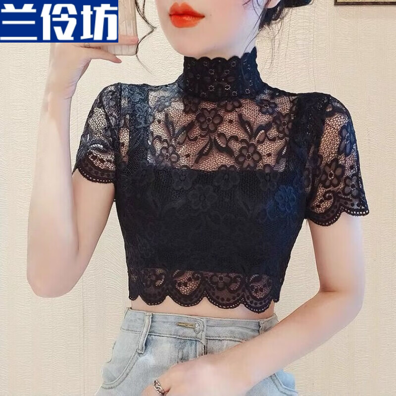 兰伶坊假衣领女款蕾丝假领子女百搭假领打底衫女半截网纱秋冬新款内搭镂 黑色 L 建议106-115斤