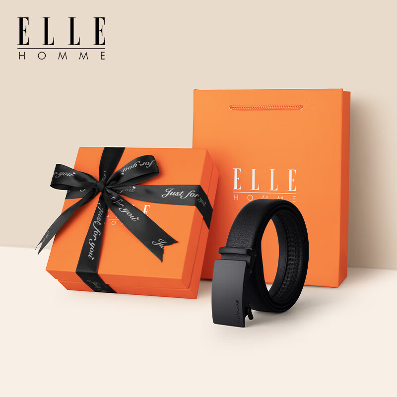 ELLE HOMME男士皮带男真皮100%纯牛皮皮带男士腰带十大品牌男友父亲生日礼物 911598-轻奢简约款（专柜礼盒）