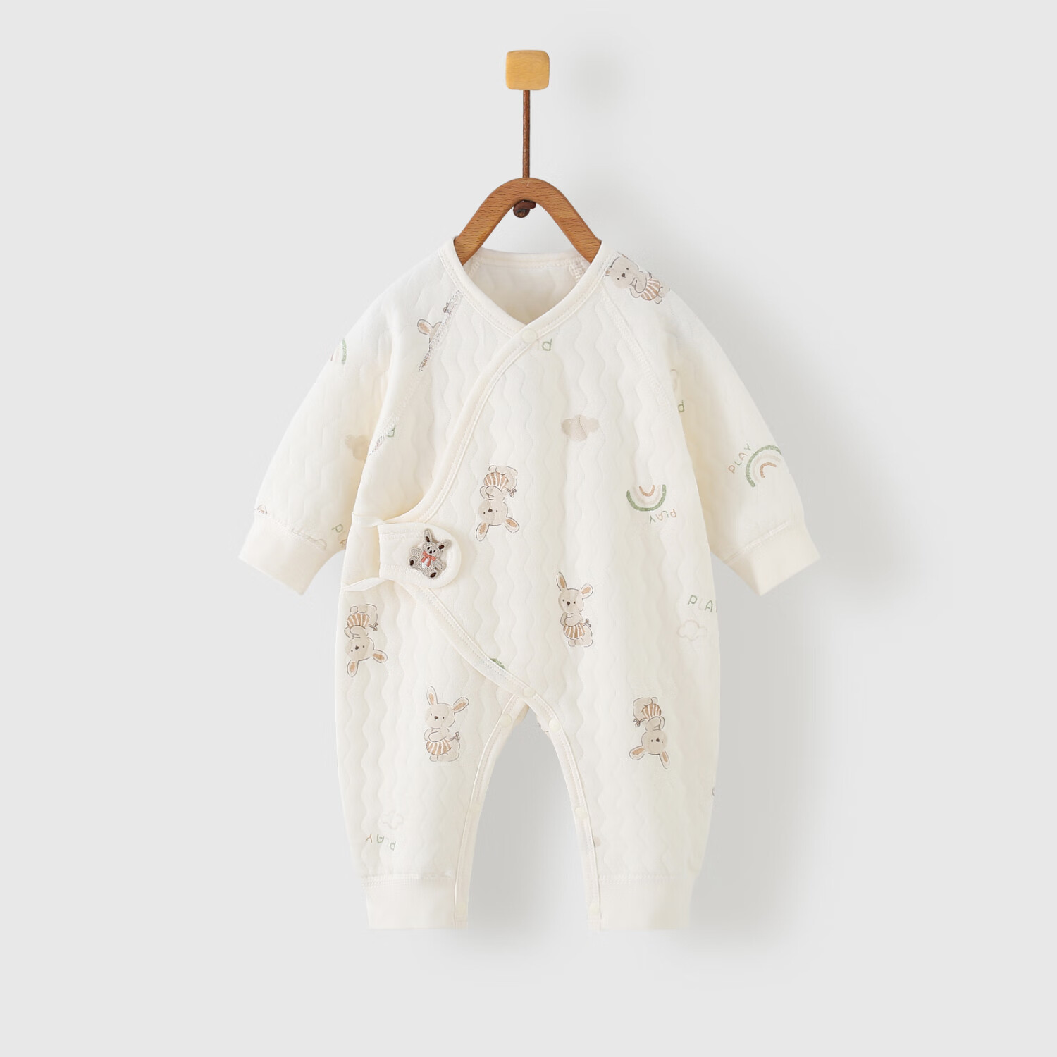 婧麒（JOYNCLEON）新生婴儿衣服秋冬季连体衣夹棉5A抗菌无骨保暖衣睡衣空气棉冬装 兔子 59