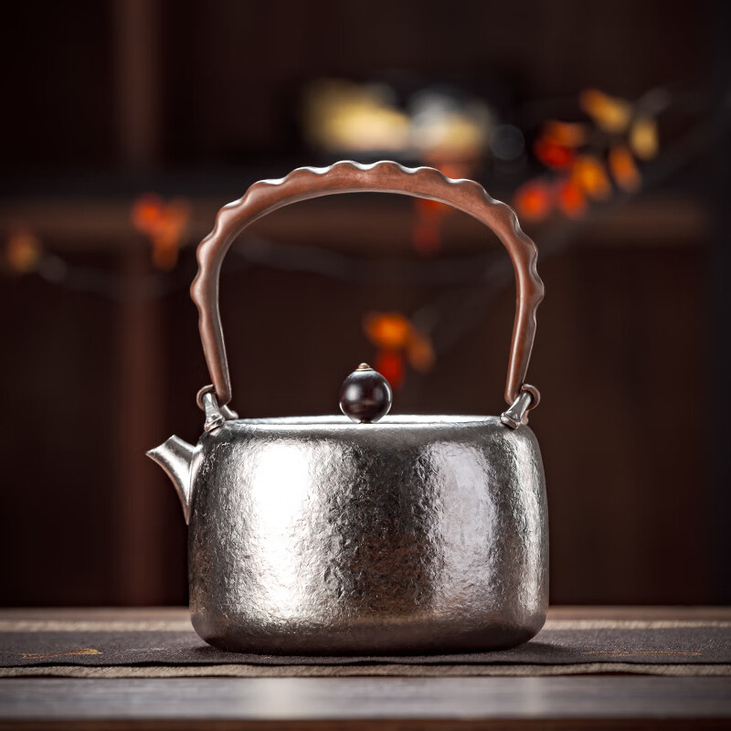 格丽思纯钛茶壶泡茶家用电陶炉围炉煮茶壶专用茶炉烧水壶 黄铜提梁壶 800ml