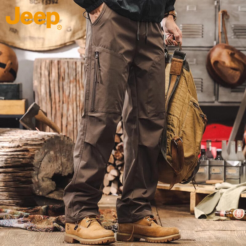 吉普（JEEP）工装裤男春秋季男士直筒长裤潮流休闲宽松裤子男 咖啡 XL