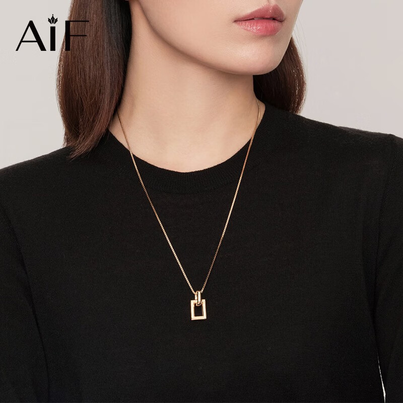 AIF毛衣链女小方扣项链女秋冬卫衣链挂链长颈链吊坠衣服配饰挂件饰品 钛钢小方扣毛衣链