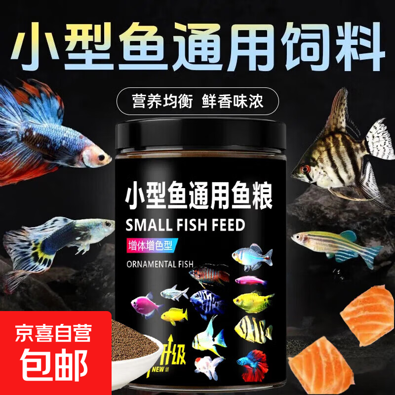 鱼食小型热带鱼饲料小颗粒上浮米奇鱼凤尾黑尾大勾观赏鱼专用鱼粮 【通用鱼粮】0.3mm易吸收丨适应2-4cm小鱼 【好评如潮】520ml/罐*2罐+喂食勺 高蛋白丨增体增色丨营养均衡